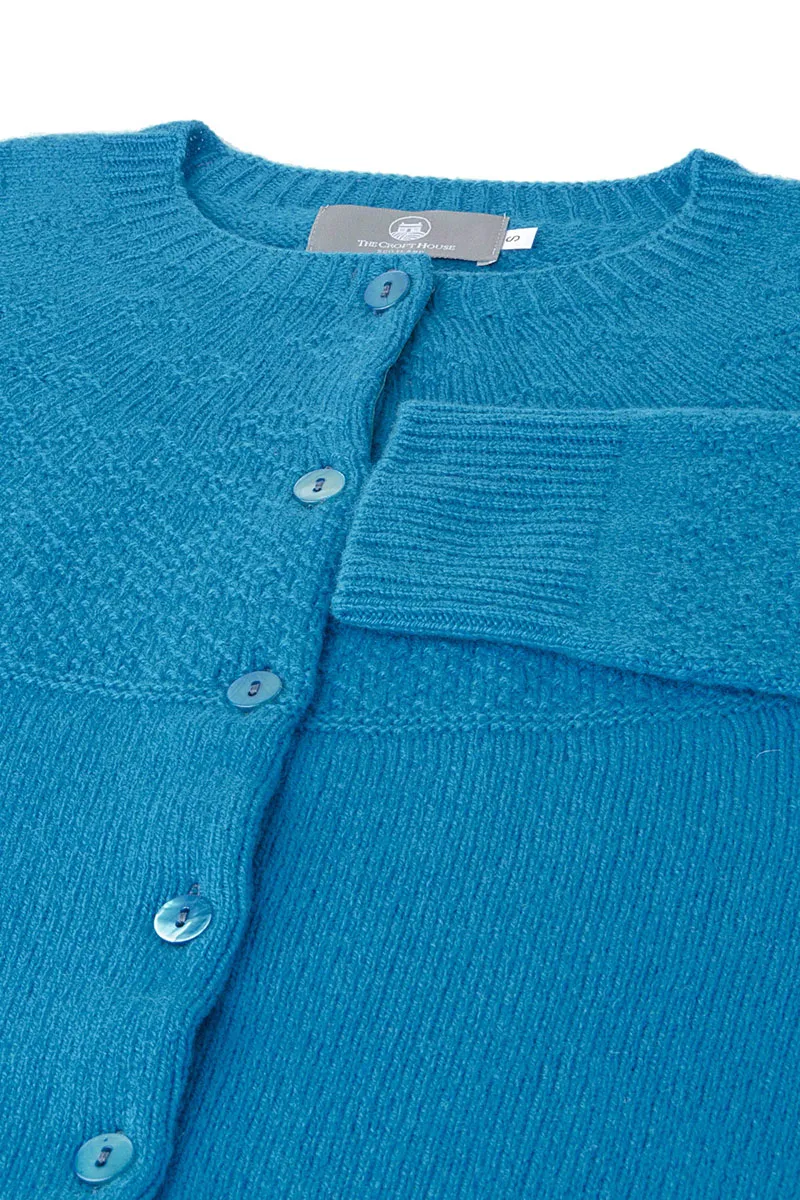 Womens Geelong Superfine Lambswool Gansey Cardigan - Turquoise