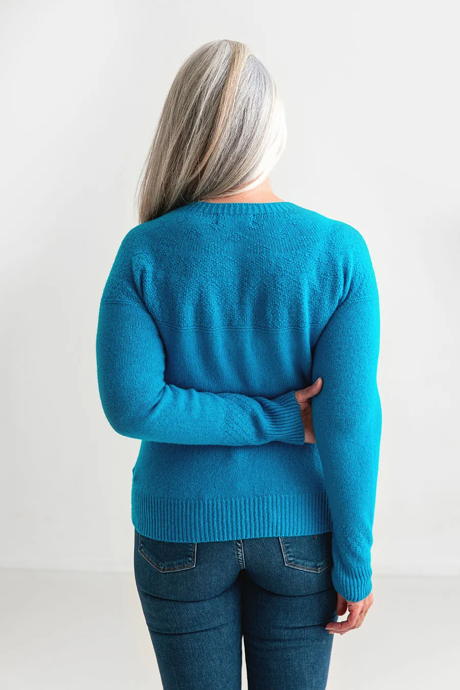 Womens Geelong Superfine Lambswool Gansey Cardigan - Turquoise