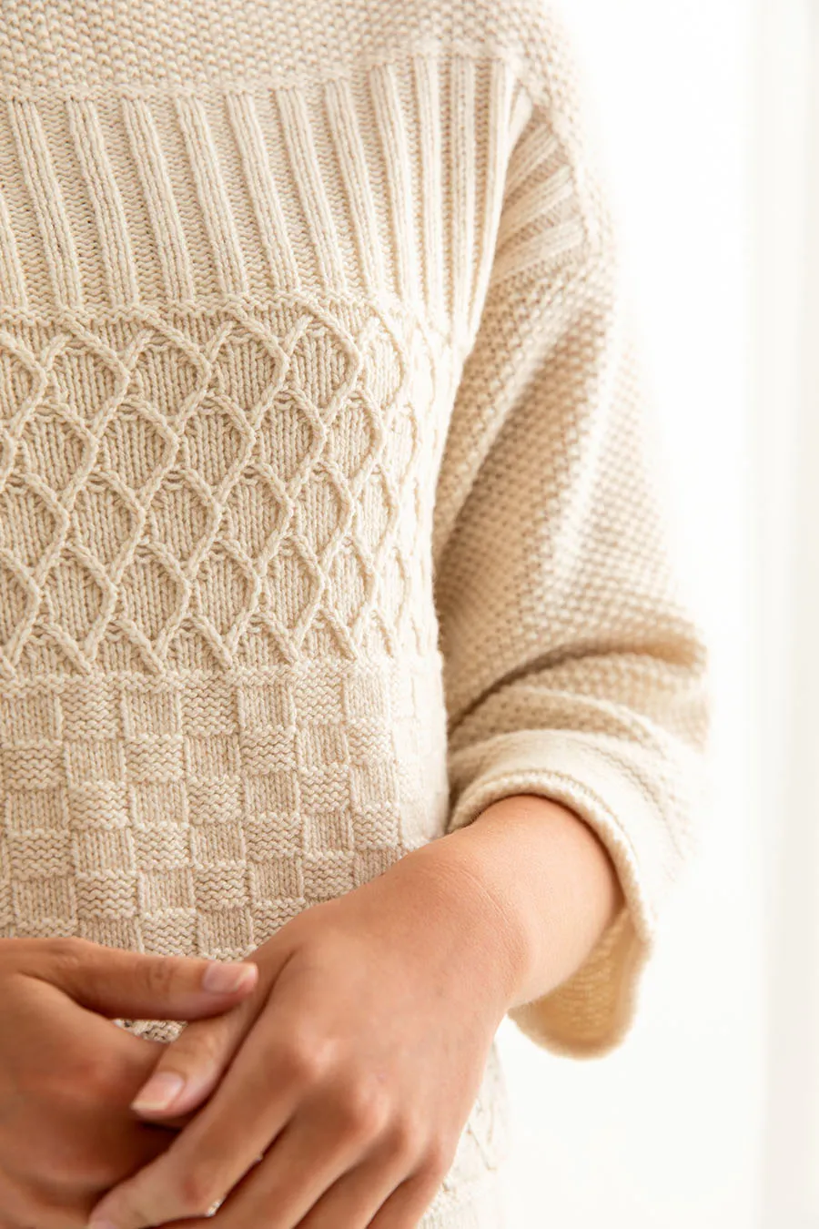 Womens Geelong Superfine Lambswool "Boathouse" Gansey Jumper - Almond
