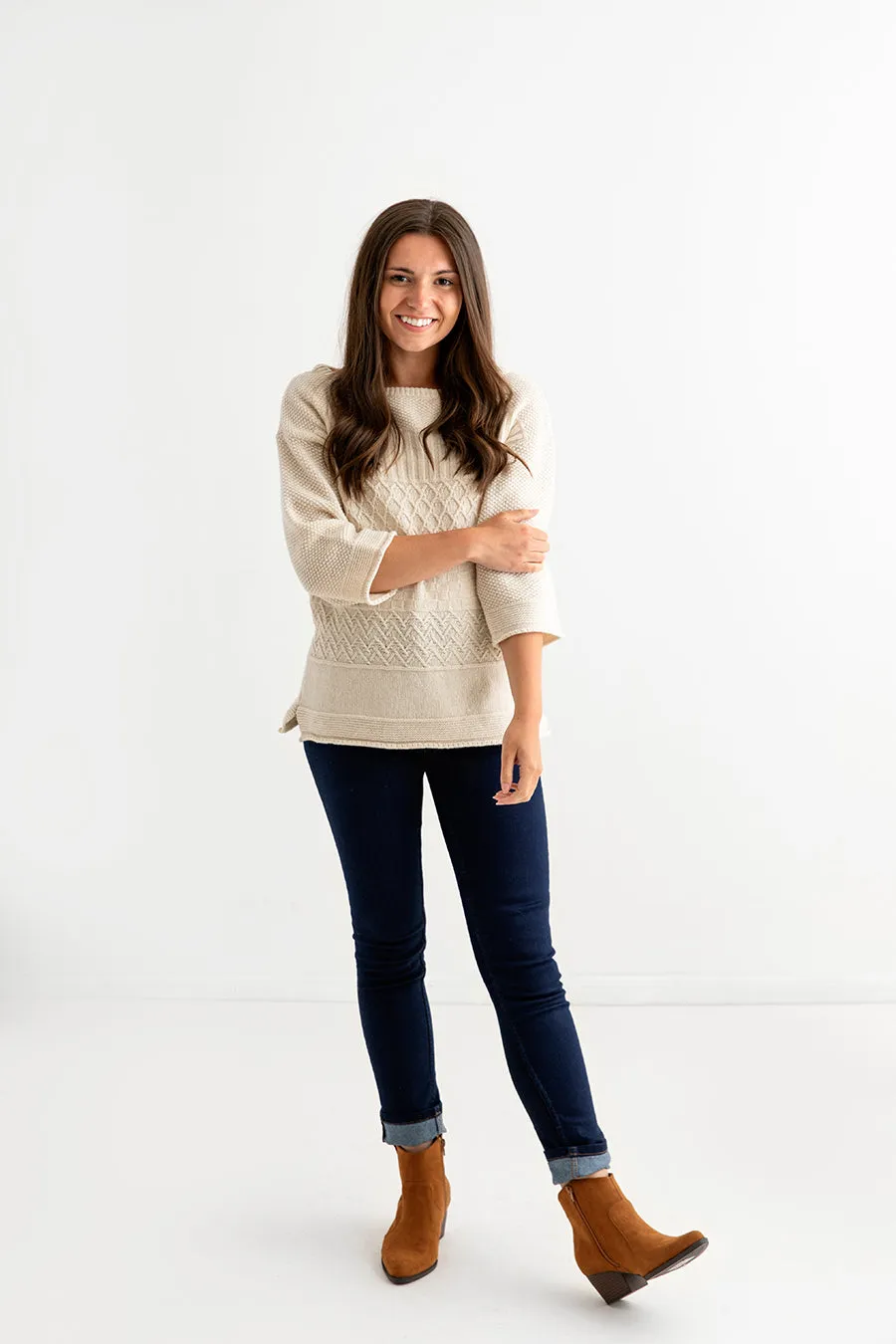 Womens Geelong Superfine Lambswool "Boathouse" Gansey Jumper - Almond