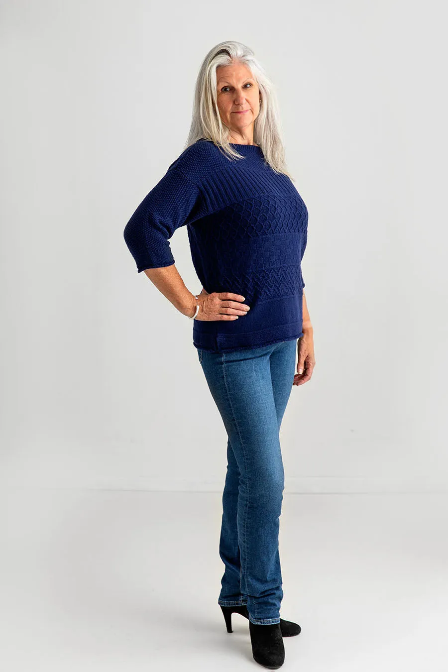 Womens Geelong Superfine Lambswool "Boathouse" Gansey Jumper - Navy