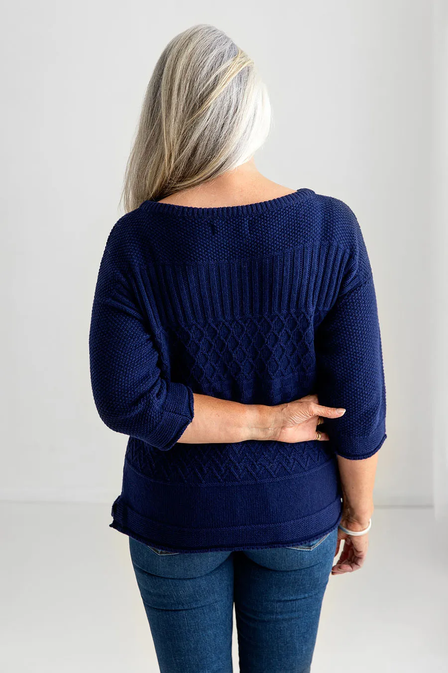Womens Geelong Superfine Lambswool "Boathouse" Gansey Jumper - Navy