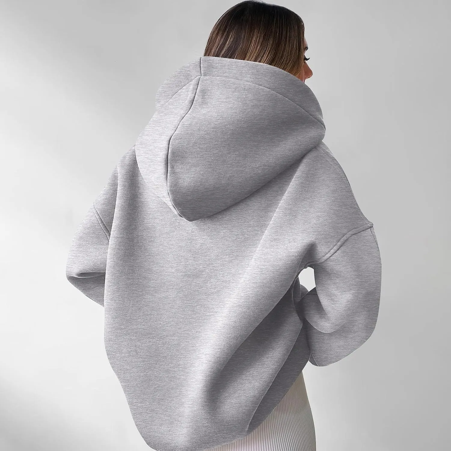 Womens Oversized Hoodies V Neck Sweatshirts Casual Oversized Long Sleeve Fleece Tops Comfy Preppy Hooded Pullovers